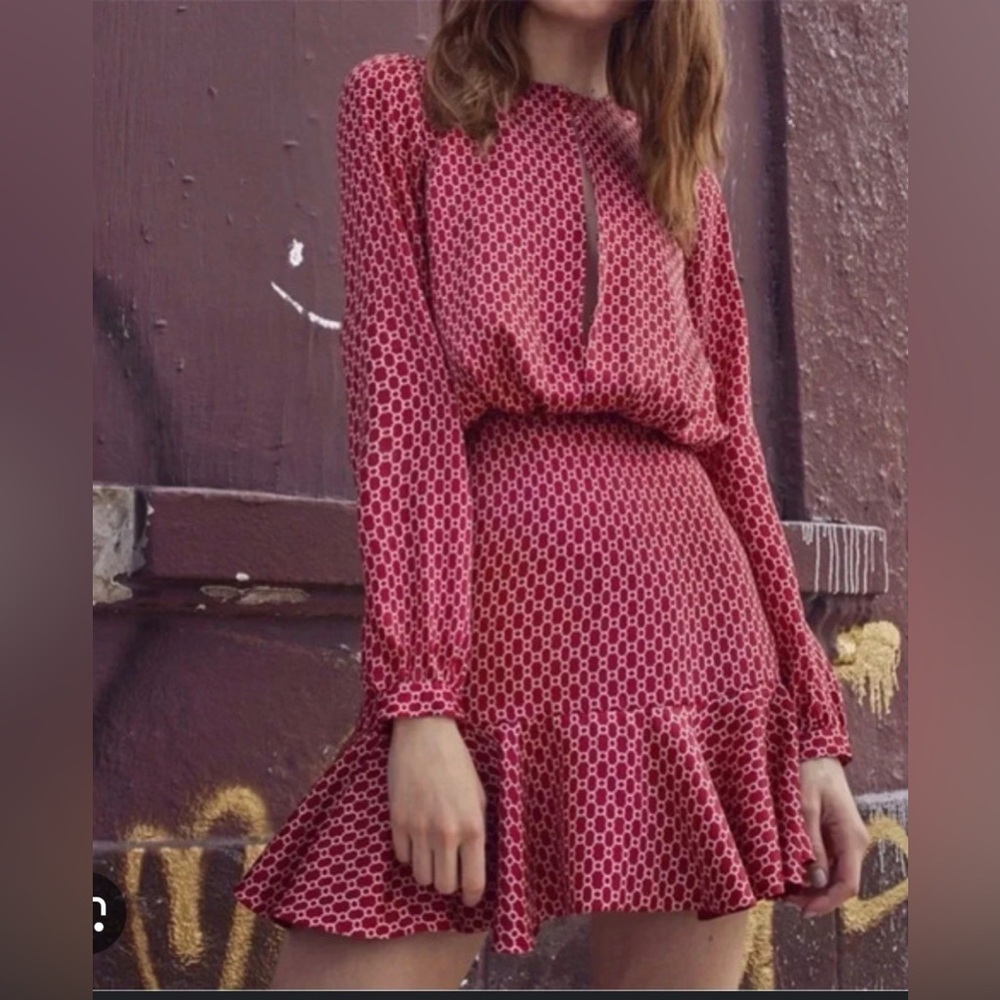 Alexis Red Patterned Long Sleeve Dress S - Picture 3 of 10